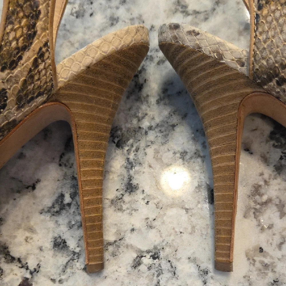 Coach Snakeskin Strappy Heels in Tan and Brown - Picture 8 of 10